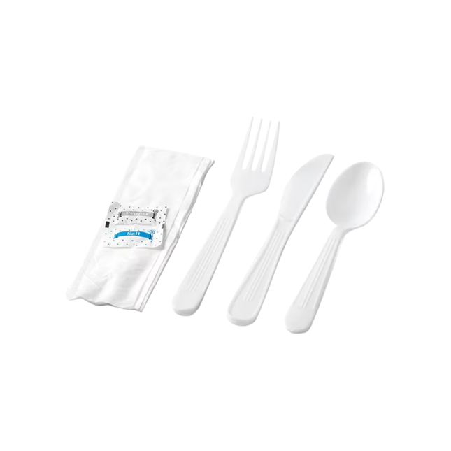 Medium Weight White Plastic Cutlery Kit - 250/Case