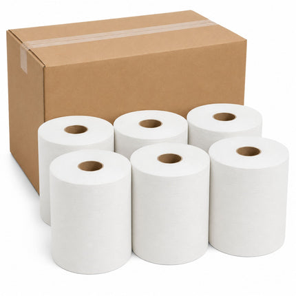 White 300' Hardwound Paper Towel Rolls - 6/Case