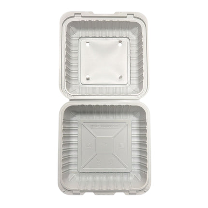 White Hinged Container (Mineral-Filled Polypropylene) 1 Compartment 8x8