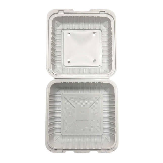 White Hinged Container (Mineral-Filled Polypropylene) 1 Compartment 8x8