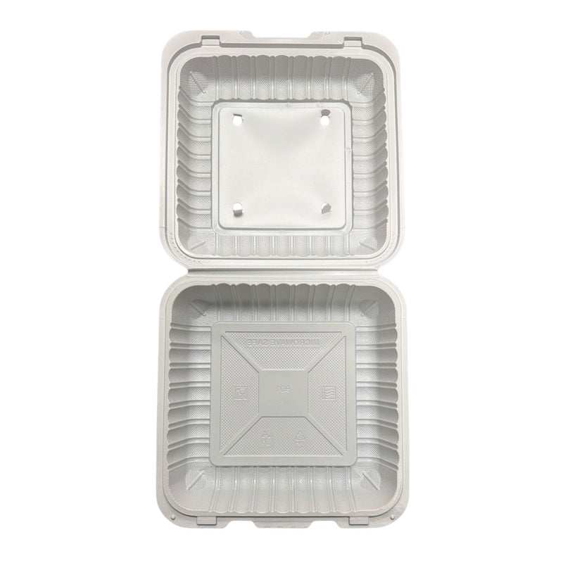 White Hinged Container (Mineral-Filled Polypropylene) 1 Compartment 8x8 - 50/Case