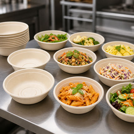 Rise Up 16 oz Natural Bagasse Round Bowl - 1000/Case