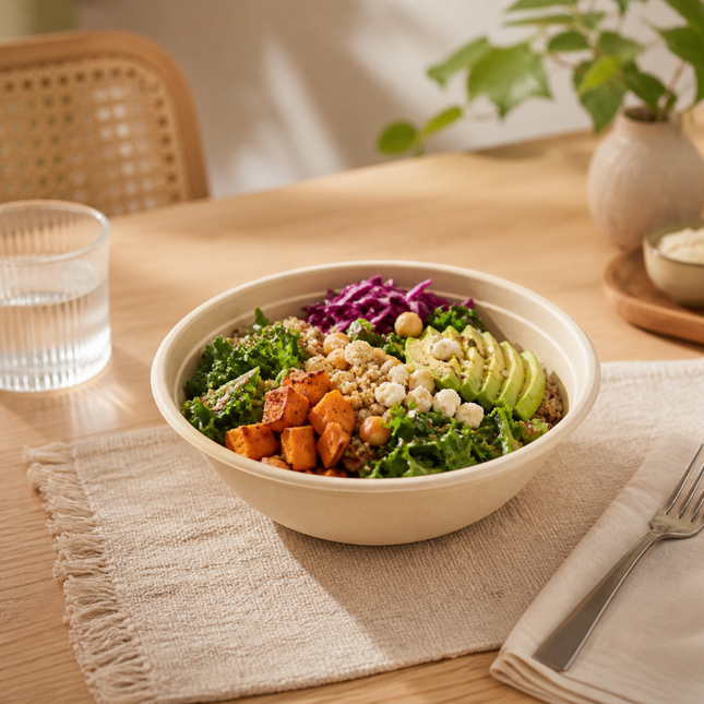 Rise Up 16 oz Natural Bagasse Round Bowl - 1000/Case