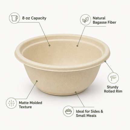 Rise Up 8 oz Natural Bagasse Bowl - 1000/Case