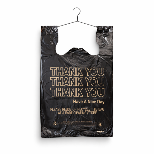 Black "Thank You" Heavy Duty T-Shirt Bags - 10" x 6" x 20" 20 Mic - 500/Case