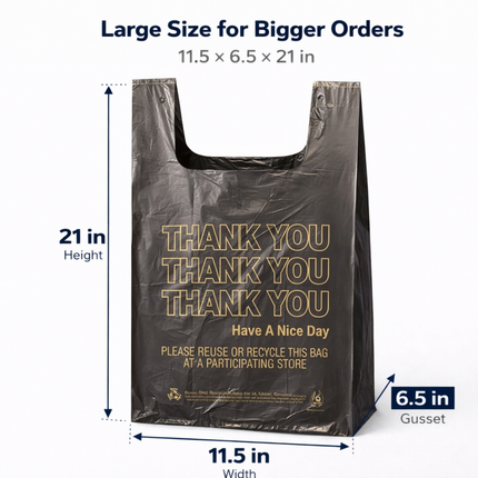 Black T-Sack Large 11.5" x 6.5" x 21" 0.51 Mill - 1000/Case