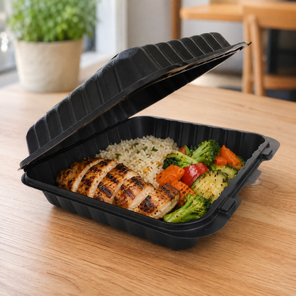 MFPP Black Hinged Container 1 Compartment 8x8 150/Case
