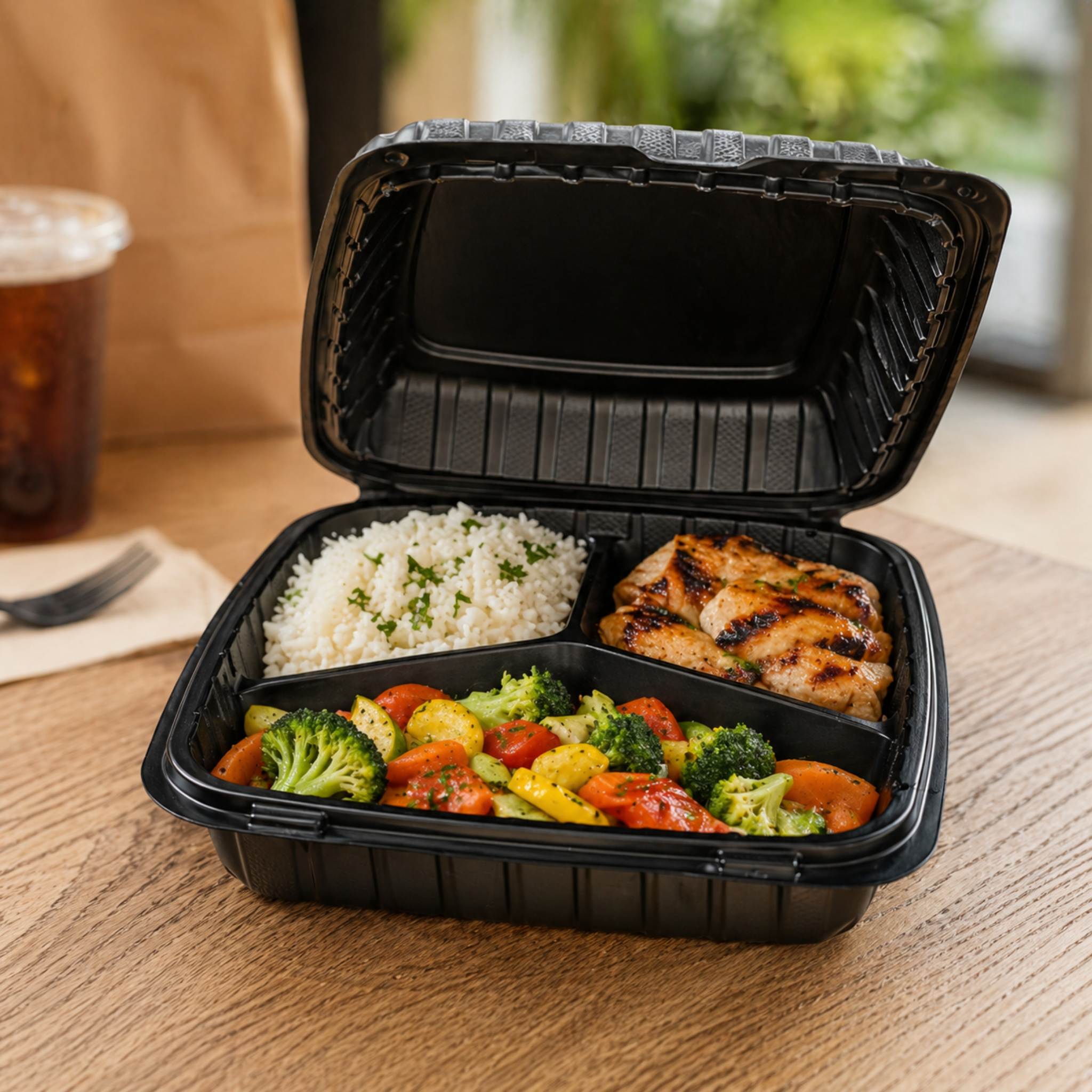 MFPP Black Hinged Container 3 Compartment 9x9 150/Case – Web Store