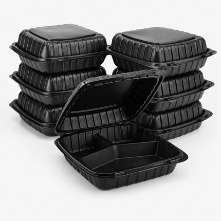 MFPP Black Hinged Container 3 Compartment 9x9 150/Case
