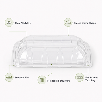 Rise Up Clear Plastic Lid for 3-Compartment Bagasse Taco Tray - 300/Case
