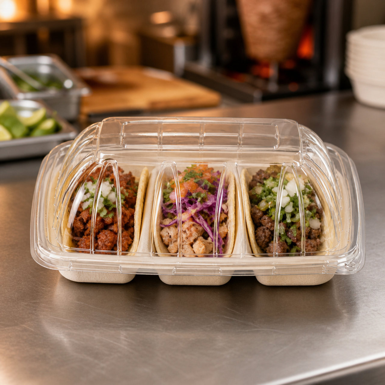 Clear lids for bagasse products