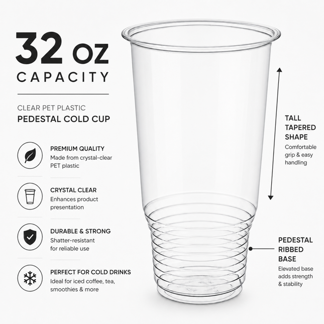Rise Up 32 oz Clear PET Plastic Pedestal Cold Cup - 300/Case