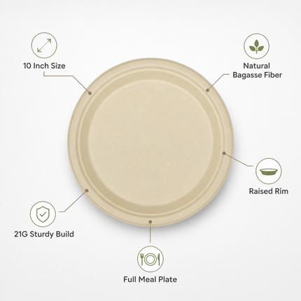 Rise Up 10" Natural Bagasse Round Plate