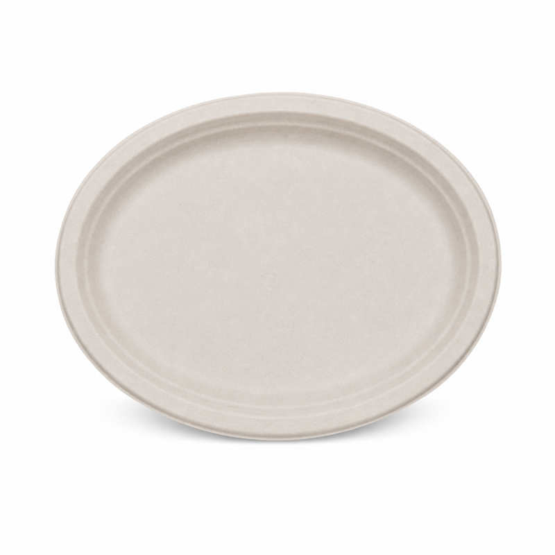 Rise Up 12.5" Natural Bagasse Oval Plate - 500/Case