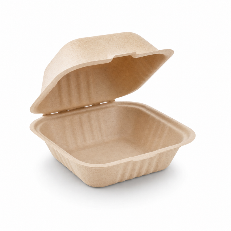Rise Up 6" x 6" Natural Bagasse Take-Out Container - 500/Case