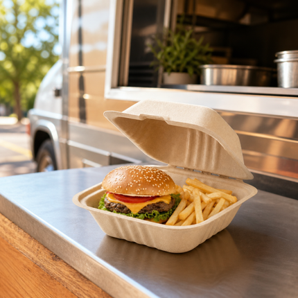 Rise Up 6" x 6" Natural Bagasse Take-Out Container - 500/Case