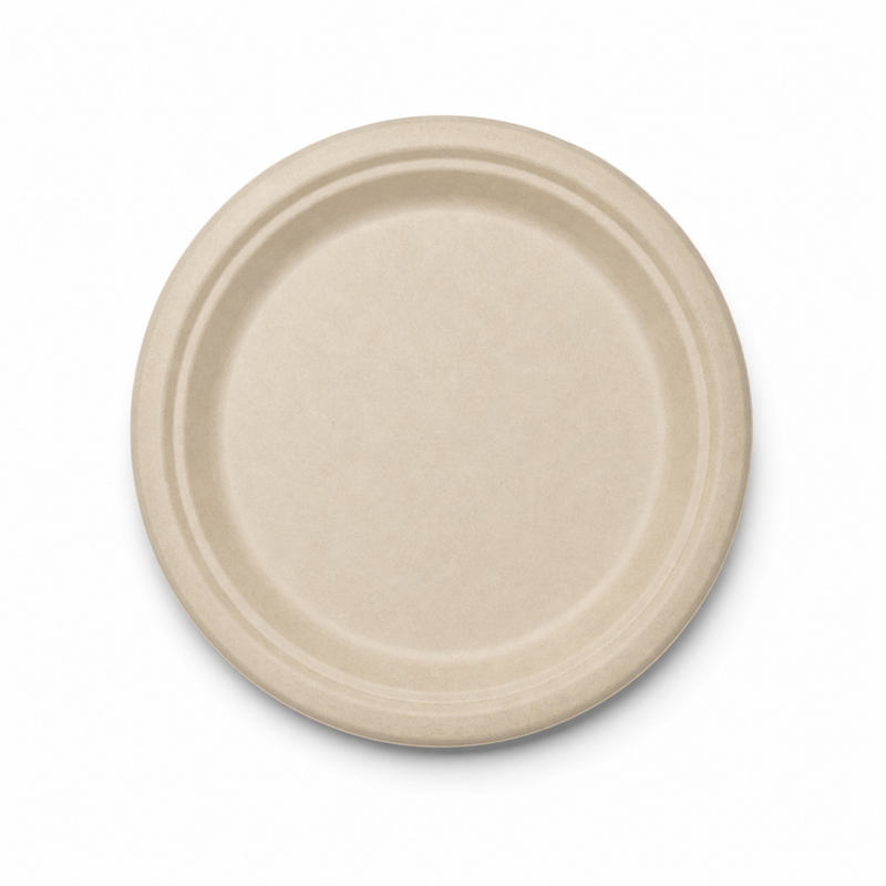 Rise Up 9" Natural Bagasse Round Plate - 125/Case