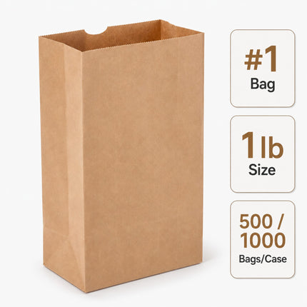 Brown Kraft Paper Bag #1 - 1 lb - 500/1000 Bags/Case
