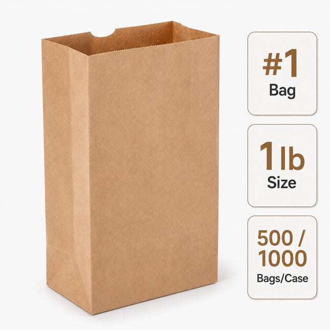 Brown Kraft Paper Bag #1 1 lb 500/1000 Bags/Case