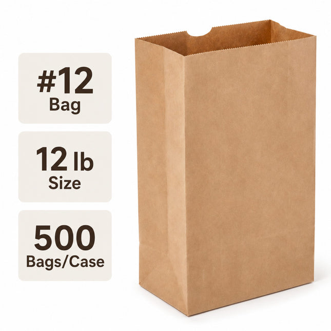 Brown Kraft Paper Bag #12 12 lb 500 Bags/Case