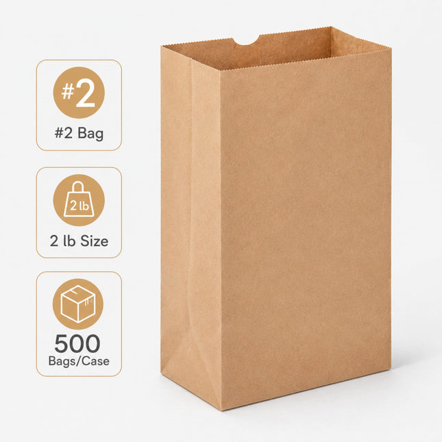 Brown Kraft Paper Bag #2 2 lb 500 Bags/Case
