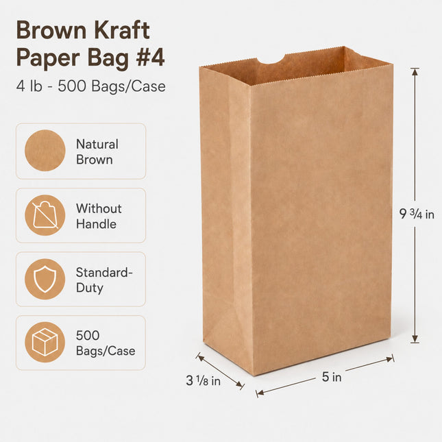 Brown Kraft Paper Bag #4 4 lb 500 Bags/Case