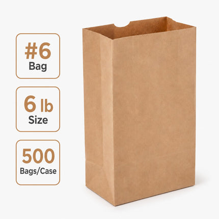 Brown Kraft Paper Bag #6 - 6 lb - 500 Bags/Case