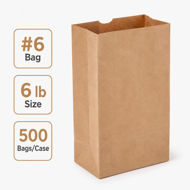 Brown Kraft Paper Bag #6 6 lb 500 Bags/Case