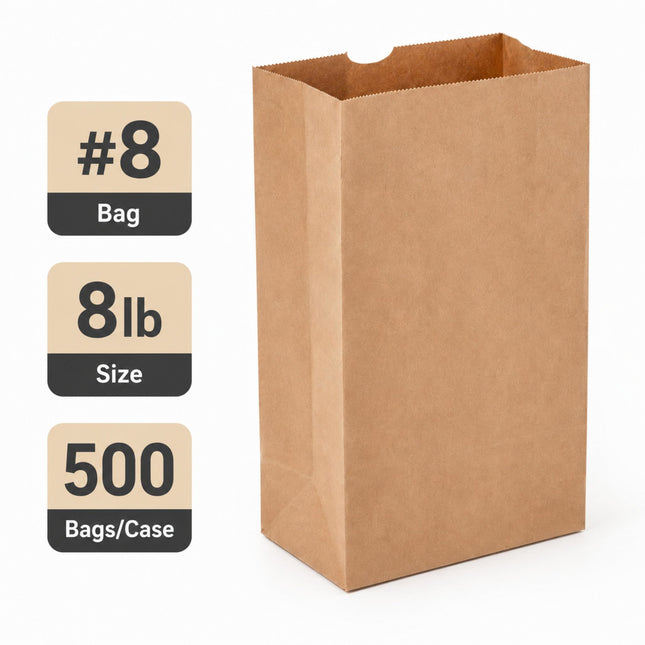 Brown Kraft Paper Bag #8 8 lb 500 Bags/Case