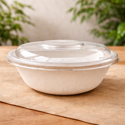 PET Lid for 32 oz Compostable Bagasse Bowl 500/Case