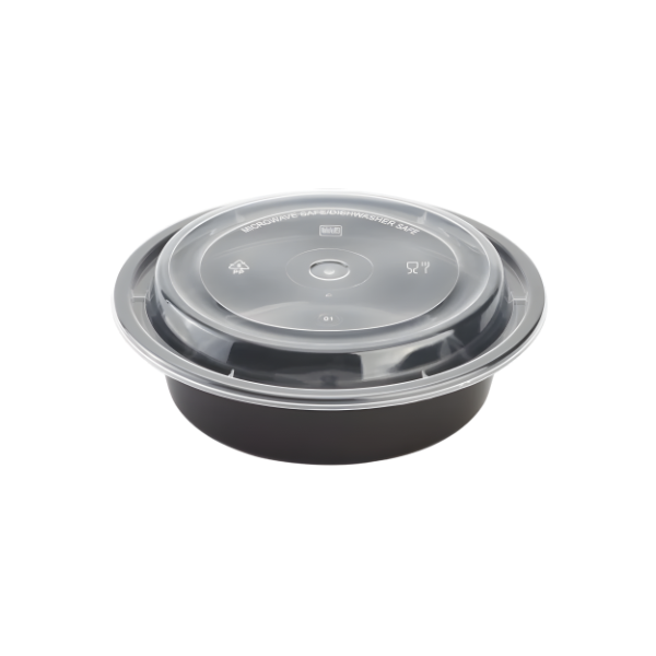 16 oz. Black Round Microwavable Container with Clear Lid - 150/Case