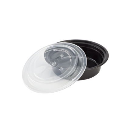 16 oz. Black Round Microwavable Container with Clear Lid - 150/Case