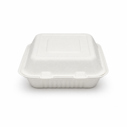 Rise Up 9" x 9" White Bagasse 3-Compartment Take-Out Container - 200/Case
