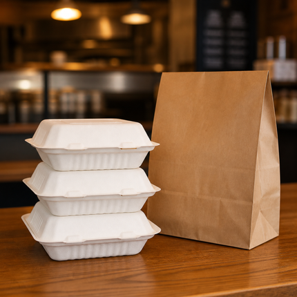 Rise Up 9" x 9" White Bagasse 3-Compartment Take-Out Container - 200/Case